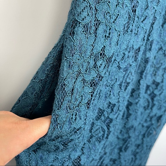 Aritzia Babaton Tobias Eyelash Lace Mini Cocktail Dress with Pockets in Teal 2 - Picture 7 of 12